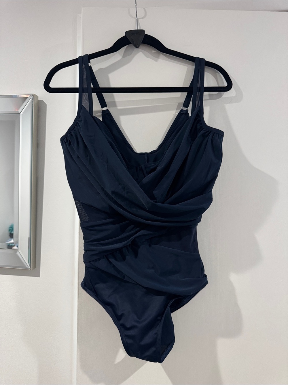 Miraclesuit Navy Draped One-Piece Swimsuit 16 underwire bra inside
